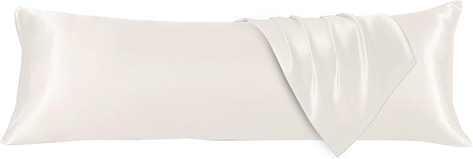 HUXMEYSON Body Pillow with Satin Pillowcase, Body Pillow for Adults, Removable Cover, Beige (20"x54")