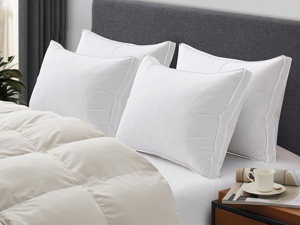 puredown® Goose Feather Down Pillows Standard Size Set of 2, 100% Cotton Cover, Luxury Hotel Collection Pillow, Soft Fluffy Medium Firm Bed Pillow for Back, Stomach or Side Sleeper.