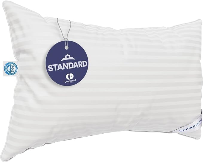 Continental Bedding | Serenity Goose Down Pillow | 700 Fill Power Hungarian White Down | 400TC Cotton Damask Shell | Made in USA | Standard, Soft with Protector