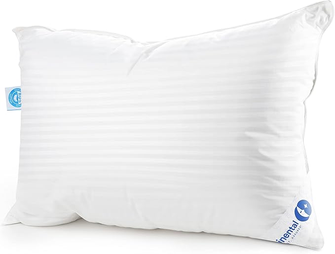 Continental Bedding Luxury Down Pillow Standard Size Pack of 1 - Cool Breathable Bed Pillows for Sleeping, Back, Side, Stomach Sleepers – 700 FP, Firm