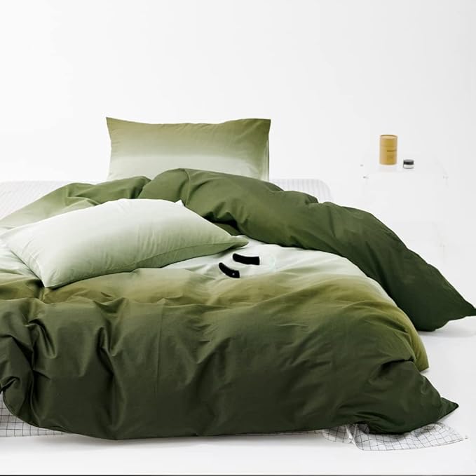 Wellboo Army Green Gradient Comforter Sets California King Solid White and Green Bedding Comforters Cotton Modern Green White Gradient Soft Quilts Cal King Farmhouse Abstract Art Watercolor Blankets