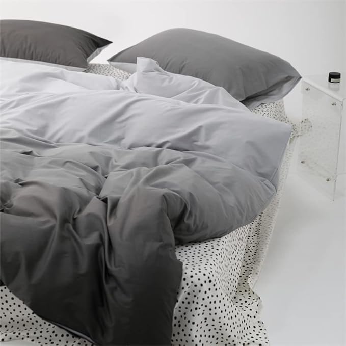 Wellboo Grey Gradient Comforter Sets Full Size Solid Silver Grey Bedding Comforters Modern Plain White and Dark Grey Soft Quilts Simple Style Farmhouse Abstract Art Gray Comforters Warm Durable