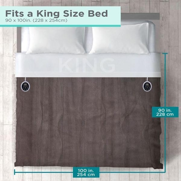 BLACK+DECKER Heated Blanket Electric King, Micro Plush Electric Blanket, Heating Blanket with 10 Heating Levels, 10H Timer, Auto Shutoff, Dual Zone Heating, Fast Heating (90x100 inches, Grey)