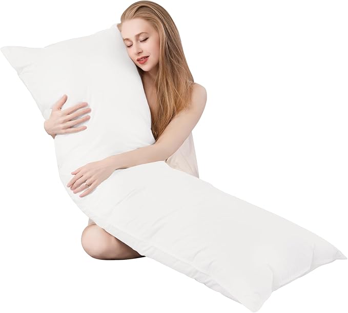 Goose Down Body Pillows for Adults, Large Body Pillow for Side Sleeper, Hugging Feather Body Pillow Insert, Cooling Full Length Long Pillow for Bed with 100% Organic Cotton Shell, White 20"x54"