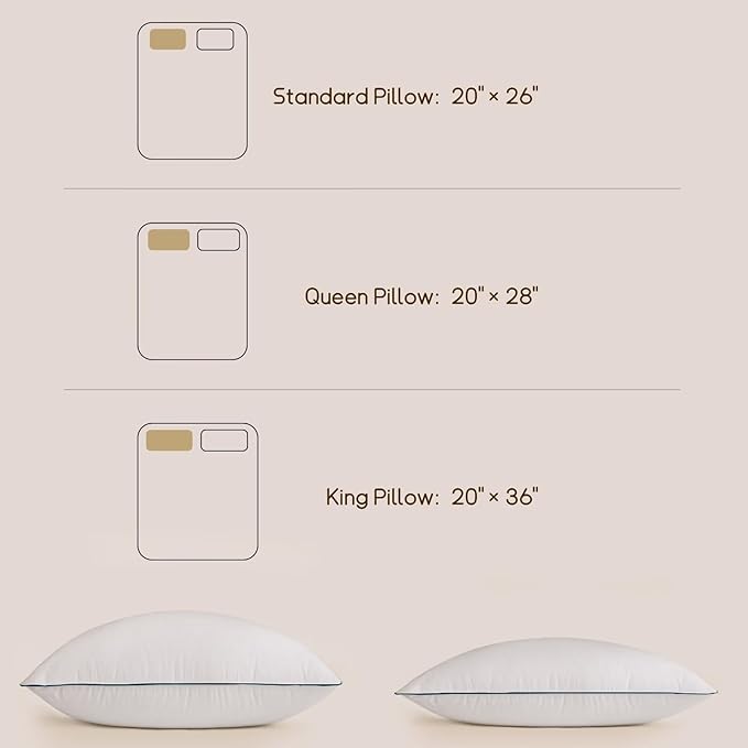 BHZ Goose Down Feather Pillows King Size Set of 4, Luxury Hotel Alternative Collection Bed Pillows for Sleeping Firm Soft Support for Side & Back Sleepers, White