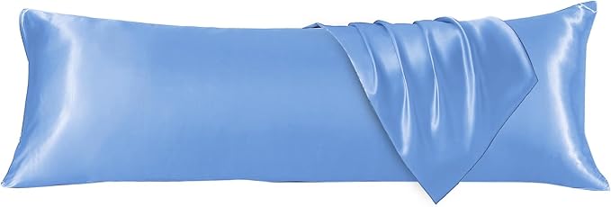 HUXMEYSON Body Pillow with Satin Pillowcase, Body Pillow for Adults, Removable Cover, Light Blue (20"x54")