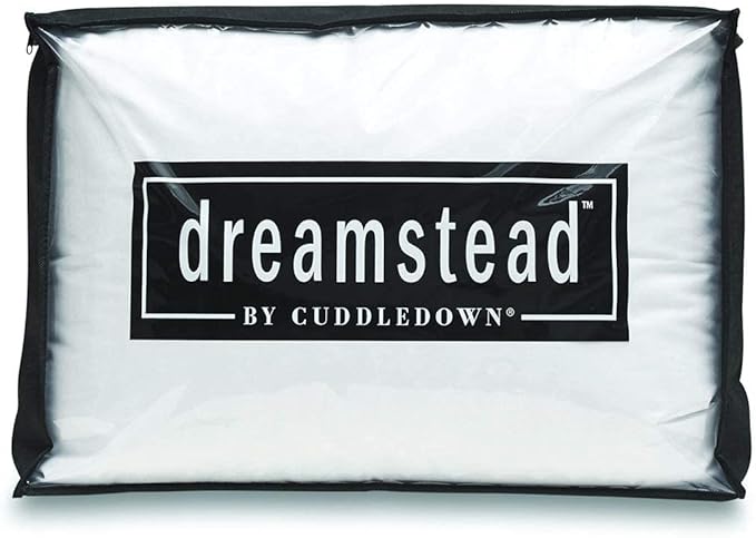 Cuddledown Dreamstead 600 Fill Power Pillow | European White Down | 100% Cotton Shell, Damask Stripe | Hypoallergenic | Handcrafted | Oeko-TEX & RDS Certified | 20" x 30" | Queen | Firm