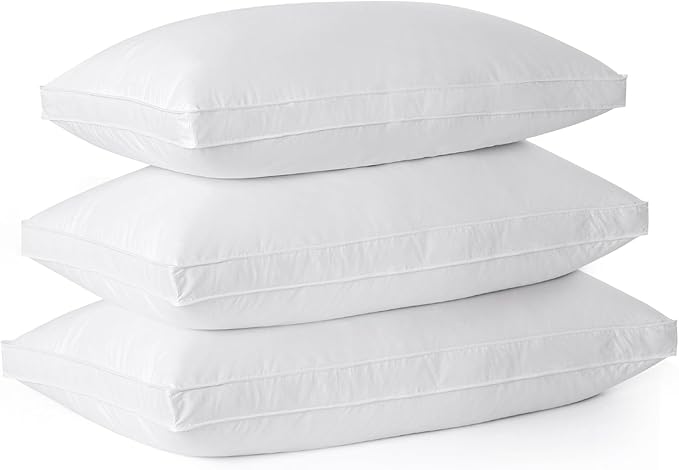 Bafode Goose Feathers and Down Pillows, Pillows Queen Size Set of 2, Cotton Cover,Gusseted Hotel Collection Bed Pillow for Back, Stomach or Side Sleepers