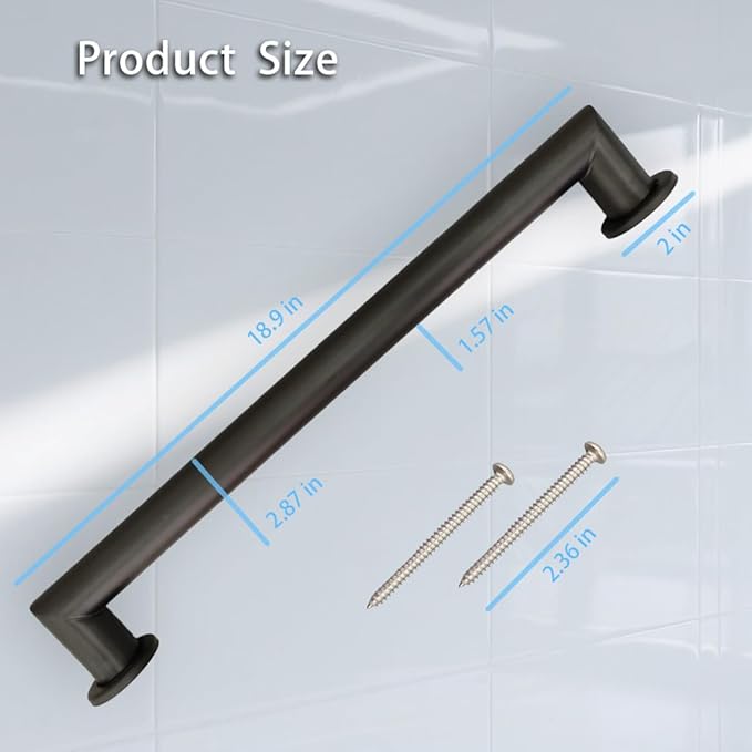 Handicap Grab Bars, Right Angle 2 Pack 18 Inch Shower Grab Bar for Seniors, 304 Stainless Steel ADA Grab Bars for Bathtubs and Showers, Safety Shower Handles for Elderly, Disabled (Matte Black)