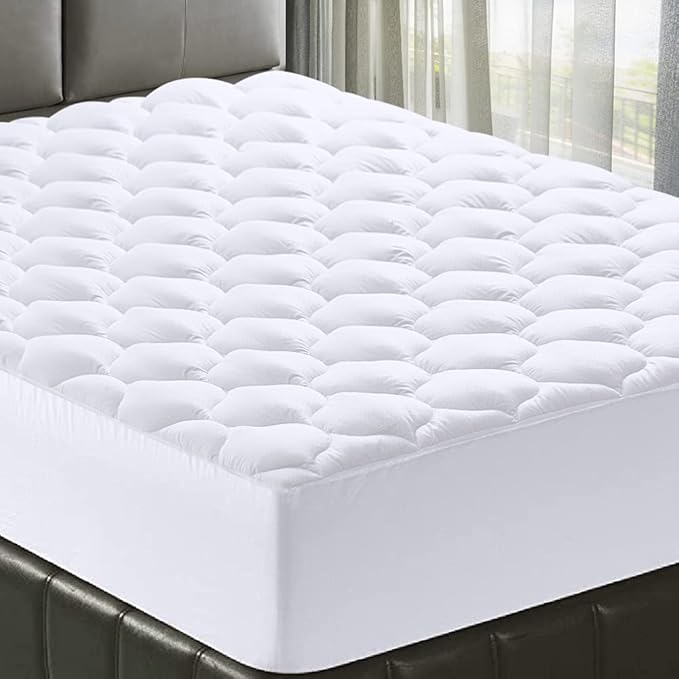 MATBEBY Twin Size Mattress Pad - Cooling Breathable Mattress Topper, Quilted Fitted Mattress Protector, Pillow Top Mattress Cover with 8-21" Deep Pocket, Soft, Machine Washable, White, 39x75 Inches