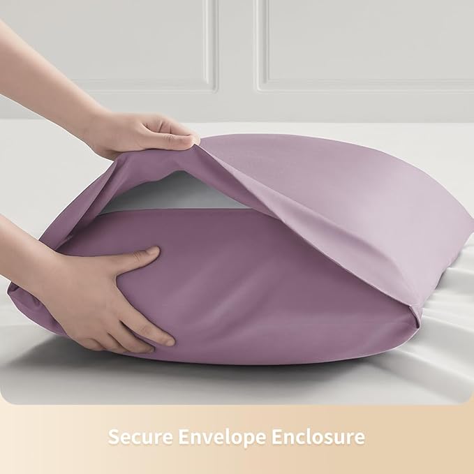 Standard Pillowcases, Cooling Viscose from Bamboo Pillow Covers with Envelope Closure, Soft Moisture-Wicking for Hot Sleepers, Hair and Skin-Friendly, Light Purple, 2 Pack