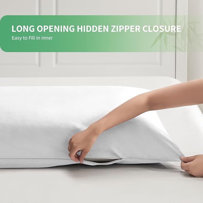 Body Pillowcase, Cooling Viscose from Bamboo Pillow Cover with Zipper Closure, Soft Moisture-Wicking for Hot Sleepers, Hair and Skin-Friendly, White, 1 Pack
