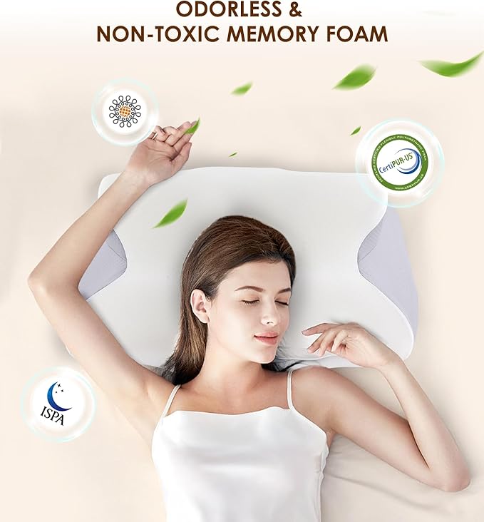 Cervical Pillow for Neck and Shoulder, Ergonomic Contour Memory Foam Pillows for Sleeping with Washable Pillowcase, Cooling Neck Support Pillow for Side Back Stomach Sleeper