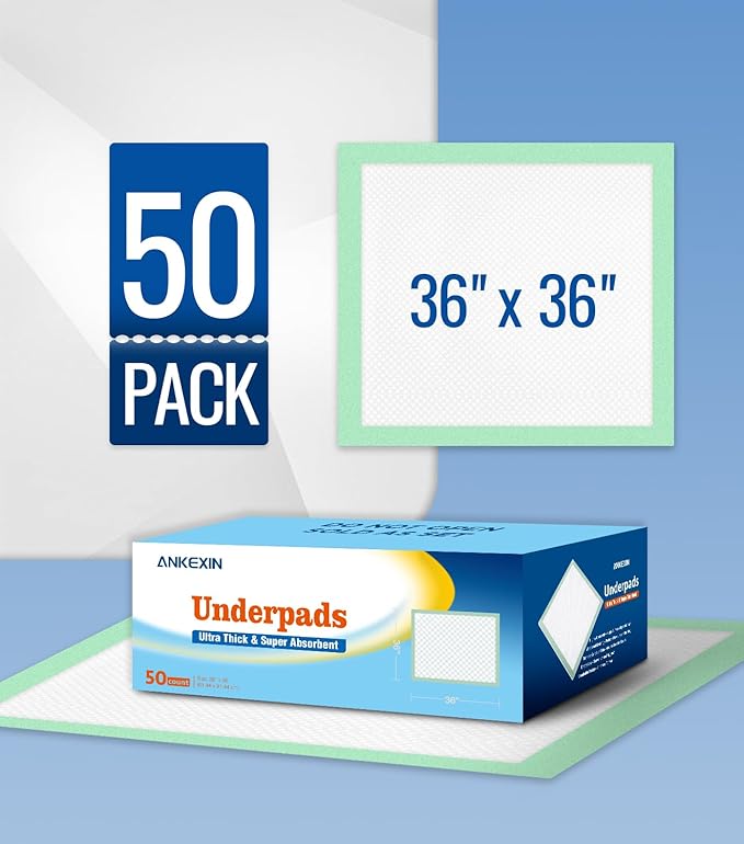 36'' x 36'' Disposable Bed Pads for Incontinence Heavy Duty Chucks Pads, 50 Count Leak-Proof Absorbent Underpads for Adults, Pets, Postpartum Care