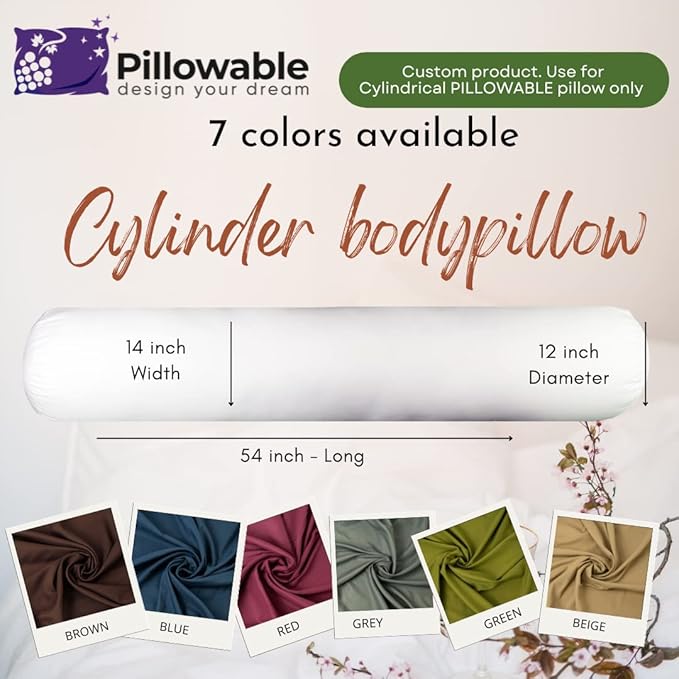 Case ONLY - White 54x12 inches Round Body Pillowcase - Cover Only - Zipper Pillowcase - 100% Brushed Microfiber - Bolster Pillow Cover - Fits Only Pillowable Round Body Pillow