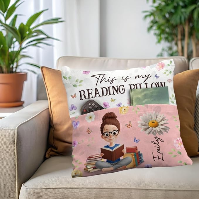 Pawfect House Custom Pocket Pillow (Insert Included), Personalized Bookish Gifts for Book Lovers, Bookworms, Readers, This is My Reading Pillow, Birth Month Flower Pillow, Book Reading Pillow
