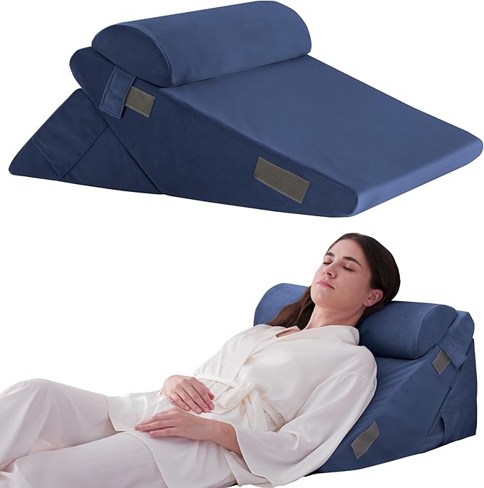3PCS Wedge Pillow Set for After Surgery, Adjustable 9&12 Inch Bed Wedge Pillow for Sleeping, Incline Pillow Wedge for Headboard, Post Surgery, Acid Reflux, Neck&Back Support, Navy