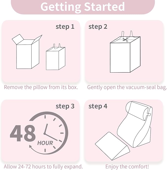 4PCS Orthopedic Bed Wedge Pillow Set for Post Surgery & Pain Relief, Adjustable Wedge Pillow for Back, Acid Reflux,Sitting up in Bed,Recovery, Snoring, Body Pillow for Sleeping (White/Pink)