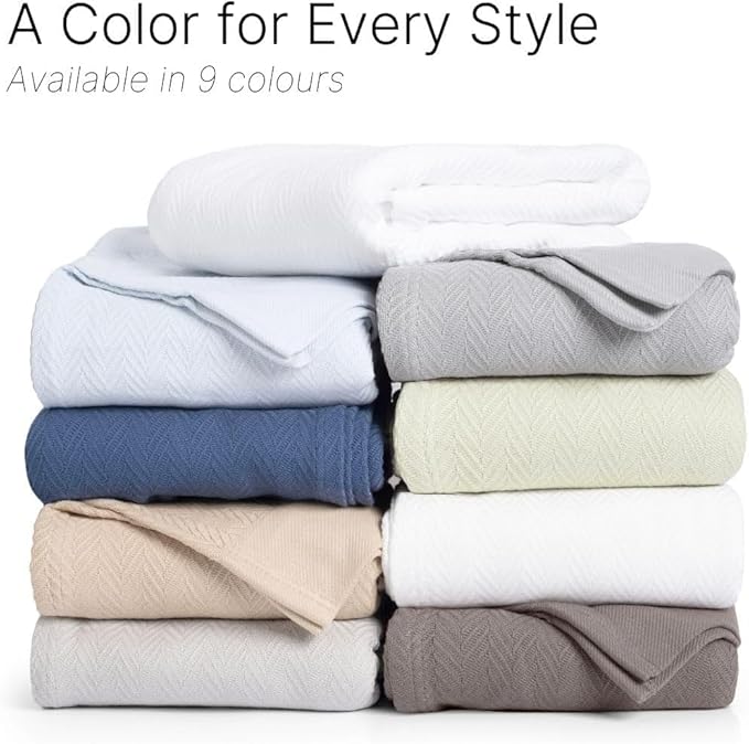 100% Extra-Long Staple Cotton Herringbone Multipurpose Blanket | Soft & Breathable, Lightweight All-Season Throw for Sofa/Couch/Bed | Machine Washable | (Herringbone - Lavender, King)