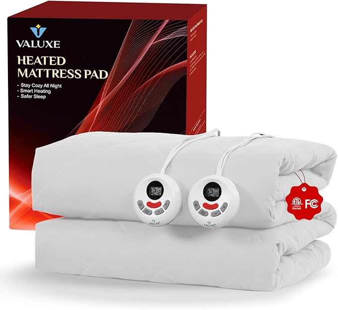 Heated Mattress Pad King Size Quilted Zone Heating Electric Bed Warmer Luxury Comfort Heat Mattress Pad Cover Dual Controller(10 Heat Setting | 1-12 Hours Auto Shut Off | with 8-21 Inch Deep Pocket)