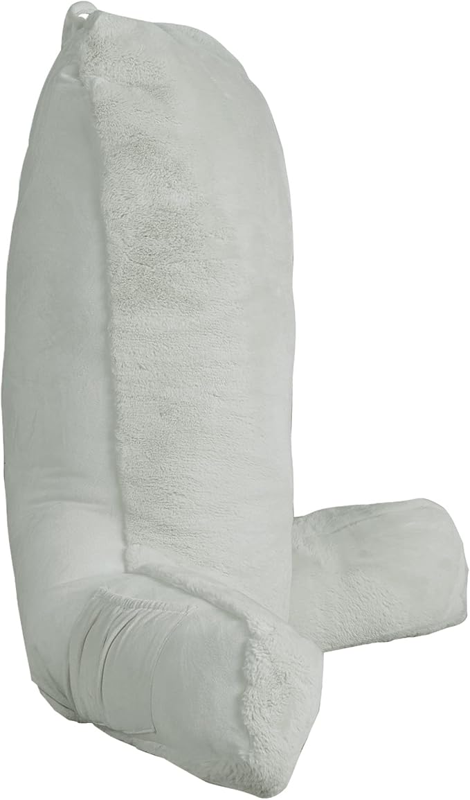 Faux Fur Assembly Need DIY Extra Large Backrest Reading Bed Rest Pillow with Arms and Pockets for Sitting in Bed Couch Sofa, Removable Cover & Filling Seprated, 28" x 30" x17", Light Gray