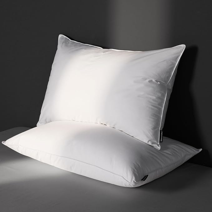 Feather Down Pillow King Size Set of 2 Pack, 100% Cotton Hotel Collection Bed Pillows for Sleeping, Down Surrounded Soft Medium Firm Pillows for Side Back Stomach Sleepers 20" x 36"