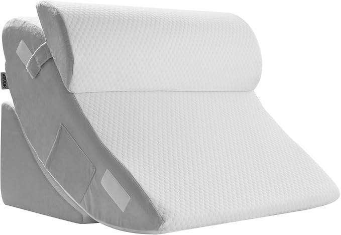 VEVOR Wedge Pillow for Sleeping, 4 Pcs Adjustable Orthopedic Bed Wedge Set, Support Leg Neck Shoulder, Post Surgery Pillow for Back Pain, Acid Reflux, Snoring Relief, Sitting up in Bed, White/Grey