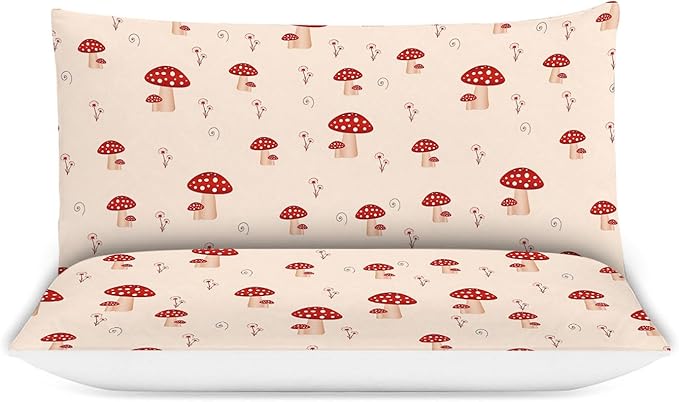 Mushroom Bedding Set Cartoon Mushroom Theme Comforter Set for Kids Teens Adults Women Men Red Mushroom Duvet Cover Bedroom Decor Soft King Size Quilt Cover with 2 Pillowcases