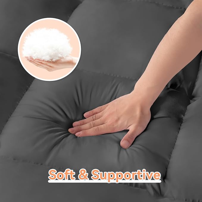Topllen Twin XL Mattress Topper for Back Pain Relief, Extra Thick Pillow Top Plush Mattress Pad with Deep Pocket, Soft Pillowtop TwinXL Size Bed Toppers Filled Fluffy, College Dorm, Gray