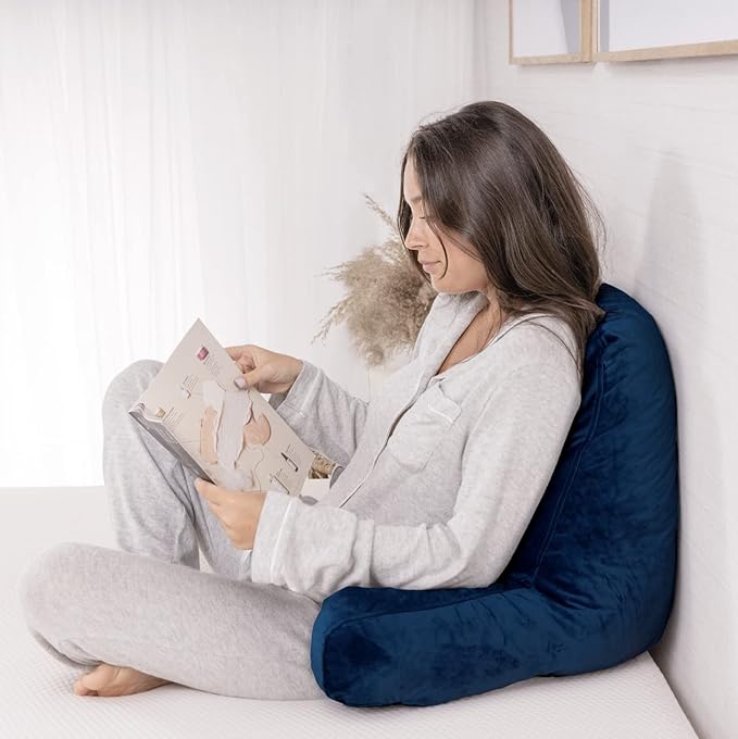 Milliard Reading Pillow with Arms, Navy Blue, Cozy Shredded Memory Foam Back Pillow for Bed Sitting Up - Sit Up Backrest Support for Reading & Rest Bed - Washable Cover, Adjustable Comfort, CertiPUR