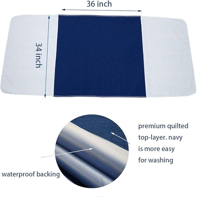 2 Pack Careboree Pee Bed Pads Bed Wetting Protection Cotton Top-Layer Waterproof Underpads 34"X36" Twin Size with 21" Wings for Incontinence Adults,The Elderly Kids Pets