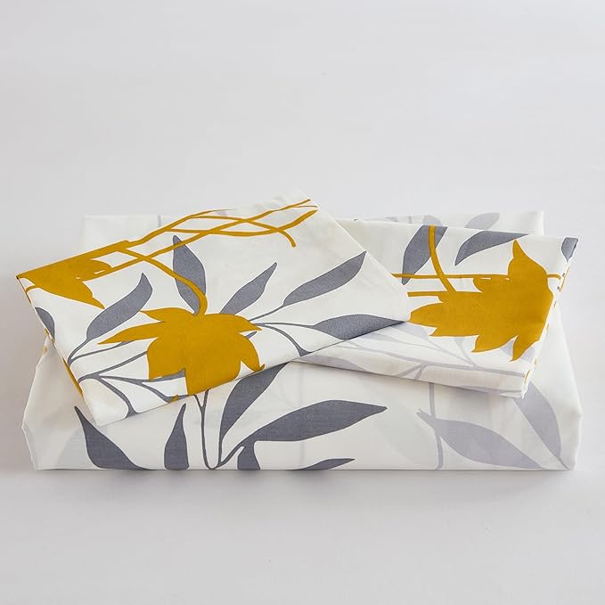100% Cotton Duvet Cover Set Queen Size, Yellow Floral Bedding Set 3 Pcs Reversible Lightweight Comforter Cover for All Season(Queen, Yellow Botanical)