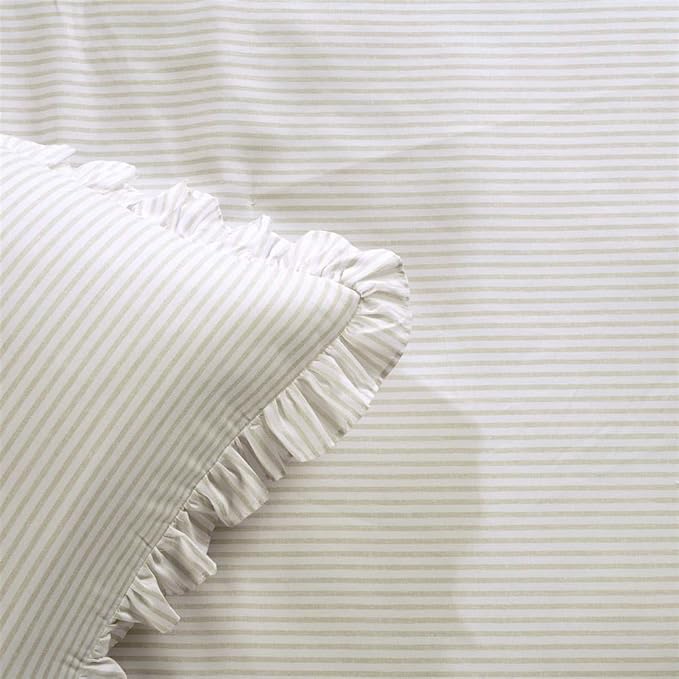 Lush Decor Ticking Stripe Bedspread Full Size 3 Piece Set Wheat - Ruffle Bedding Set Full Bedspreads - Kids Bedding - Farmhouse & Coquette Decor