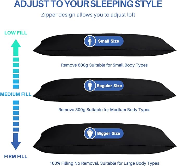 YZ HOME Memory Foam Body Pillow Insert - Full Body Pillow for Adults - Soft Large Long Bed Pillow for Side Sleeper(20x54 Inch, Black)