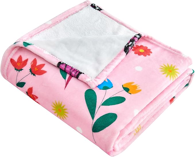 Butterfly Kids Throw Blanket for Girls Teens Toddler Pink Soft Fuzzy Flannel Bed Blanket Colorful Flowers Birthday Gifts for Women Girls Kids Teens Adults, 60”x80”