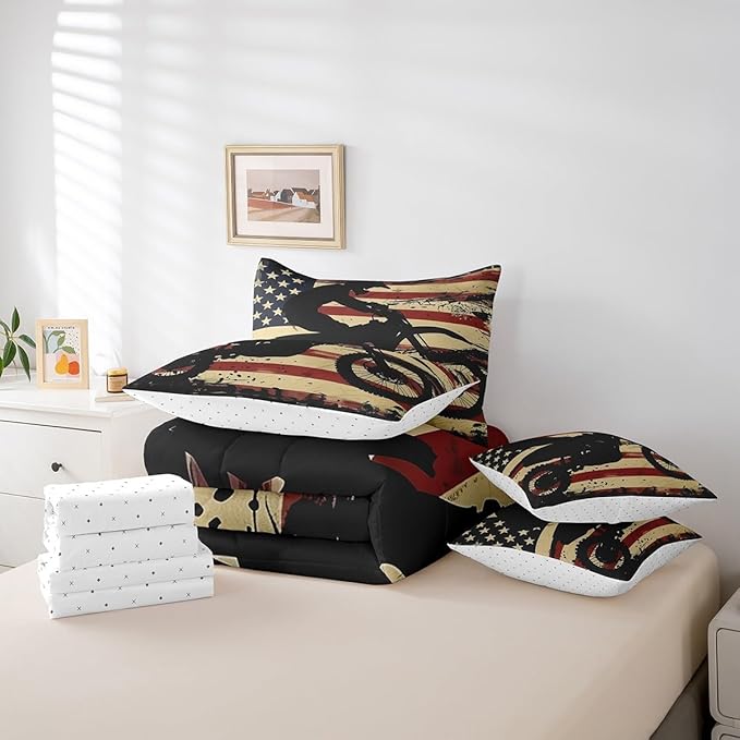 Feelyou Dirt Bike Comforter Set with Sheets Twin Size Racing Motocross Rider 7 Piece Bedding Set for Kids Boys Girls Teens Toddler Extreme Sports Bed in a Bag Vintage Retro Bed Set