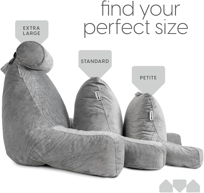 Milliard Reading Pillow with Arms, Grey, Shredded Memory Foam Back Pillow for Bed Sitting Up - Sit Up Backrest Support for Reading & Rest Bed - Washable Cover, Adjustable Comfort, CertiPUR Certified