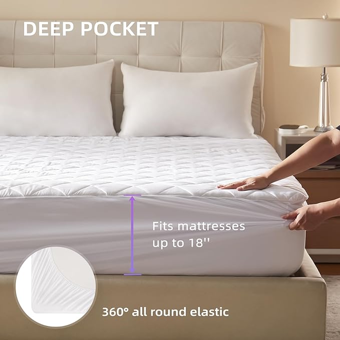 Bwarm WiFi Heated Mattress Pad Queen Size, Bed Warmer with 9 Heat Settings, 1-12 Hours Auto Off Deep Pocket, Machine Washable, Diamond Quilted White Queen 60" x 80"