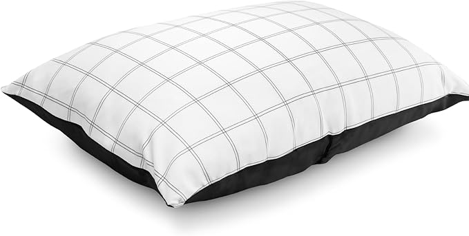 Fluff and Stuff Comfort Pillow | Queen Size Memory Foam Pillows, Chiropractor Designed and Approved 2-in-1 Back Support and Bed Pillows | Fully Adjustable Pillow (Checker, Queen (Pack of 1))