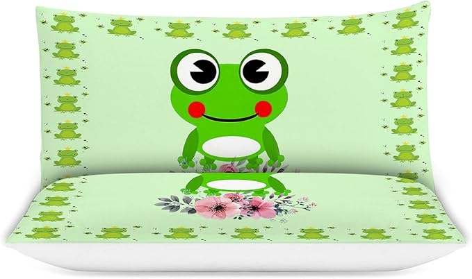 Frog Bedding Set Cartoon Frog Theme Comforter Set for Kids Teens Adults Women Men Green Frog Duvet Cover Bedroom Decor Soft King Size Quilt Cover with 2 Pillowcases