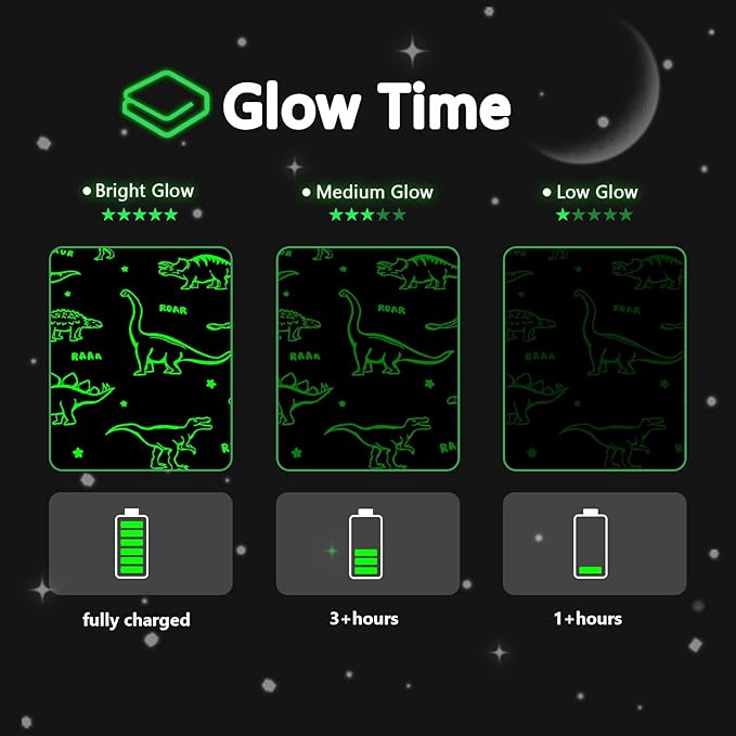 QSTEHEML Dinosaur Glow in The Dark Blanket,Dinosaur Gifts Toys for Boys Age 3 4 5 6 7 8 9 10 11 12 Year Old, Soft Throw Blanket for Kids Boys- Christmas Birthday Bedroom Decor 50"×60"