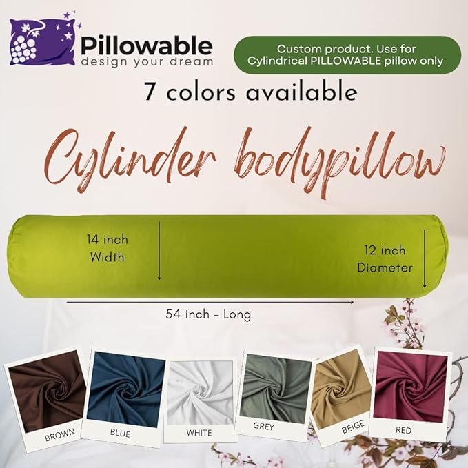 Case ONLY - Green 54x12 inches Round Body Pillowcase - Cover Only - Zipper Pillowcase - 100% Brushed Microfiber - Bolster Pillow Cover - Fits Only Pillowable Round Body Pillow