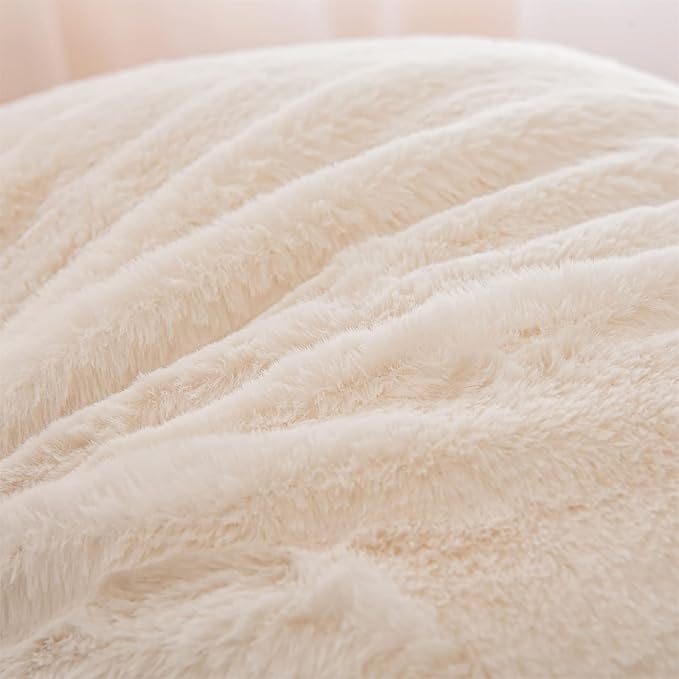 A Nice Night Faux Fur Reading Pillow Bed Wedge Large Adult Children Backrest with Arms Back Support for Sitting Up in Bed/Couch for Bedrest,Ivory,Large