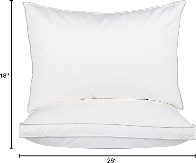 Dreamhood Luxury Goose Feather Down Pillow Queen Size Set of 2 - Made in USA Gusseted Hotel Bed Pillows with Premium 500 TC Cotton, Medium Firm Feather Down Pillow for Back