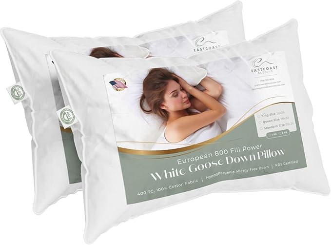 King Size Pillow, European Goose Down 800FP - Medium Luxury Hotel Pillow for a Luxury Bed