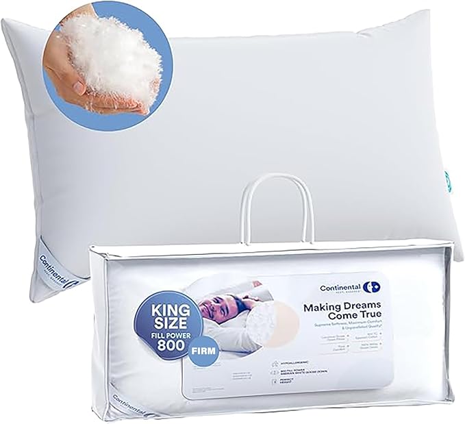 100% Siberian Goose Down Pillow - Firm Support King Size, Pack of 1 - Luxurious Siberian Down Pillow for Side Sleepers, 800 FP, Fine Cotton Shell - High Loft & Firm Comfort