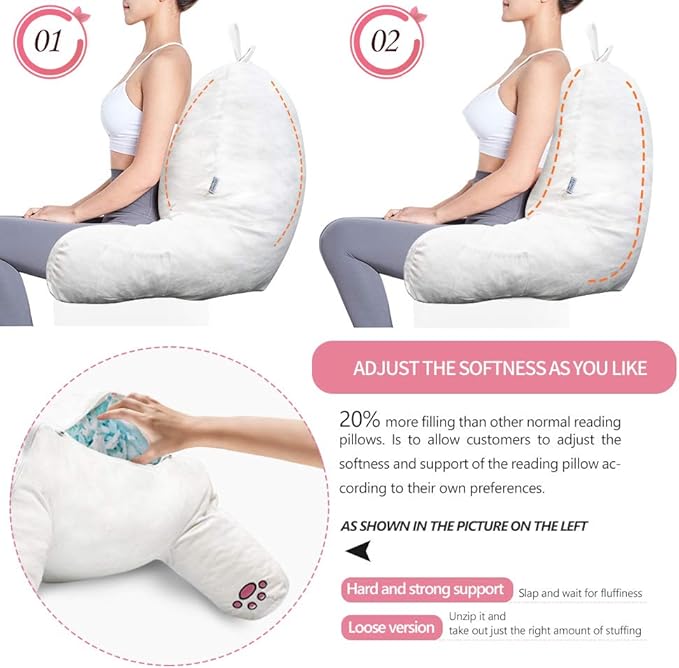 SUNSIDE Kitty Reading Pillow for Sitting in Bed, Cute Back Pillows for Adult and Children, Shredded Memory Foam Pillow with Arms, Cat Design Bed Pillows, Back Support Pillow with Washable Cover