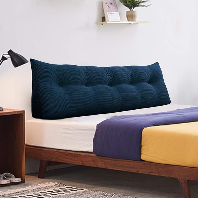 WOWMAX Triangular Headboard Pillow Full Bed Wedge Pillow for Headboard Large Bolster Pillow for Bed Wedge Pillow Headboard Daybed Pillows with Removable Cover, Corduroy(100% Cotton), Deep Blue