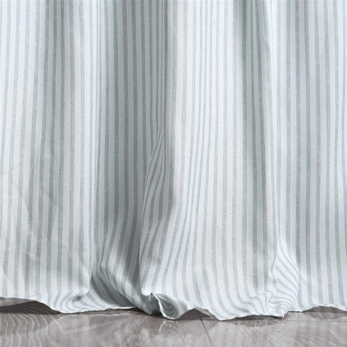 Lush Decor Ticking Stripe Bedspread Queen Size 3 Piece Set Lake Blue - Ruffle Bedding Set Queen Bedspreads - Striped Bedding - Farmhouse & Coquette Decor