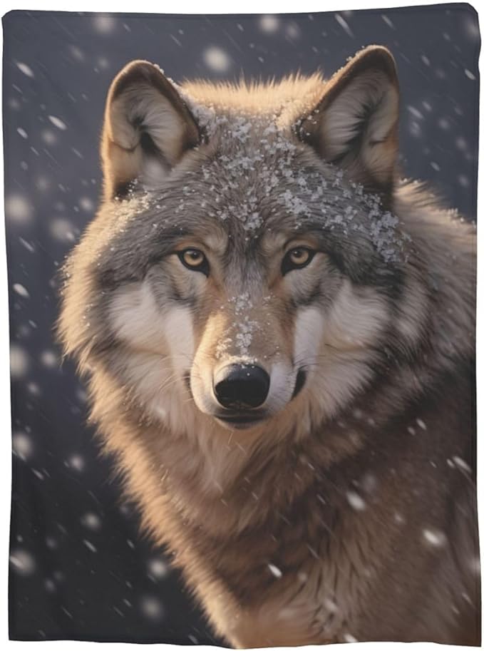 Wolf Blanket Gifts for Women Men Girls Boys Snow Wolves Flannel Throw Blankets for Home Decor Couch Bed Sofa Soft Fuzzy Lightweight for All Season 80x60 Inches